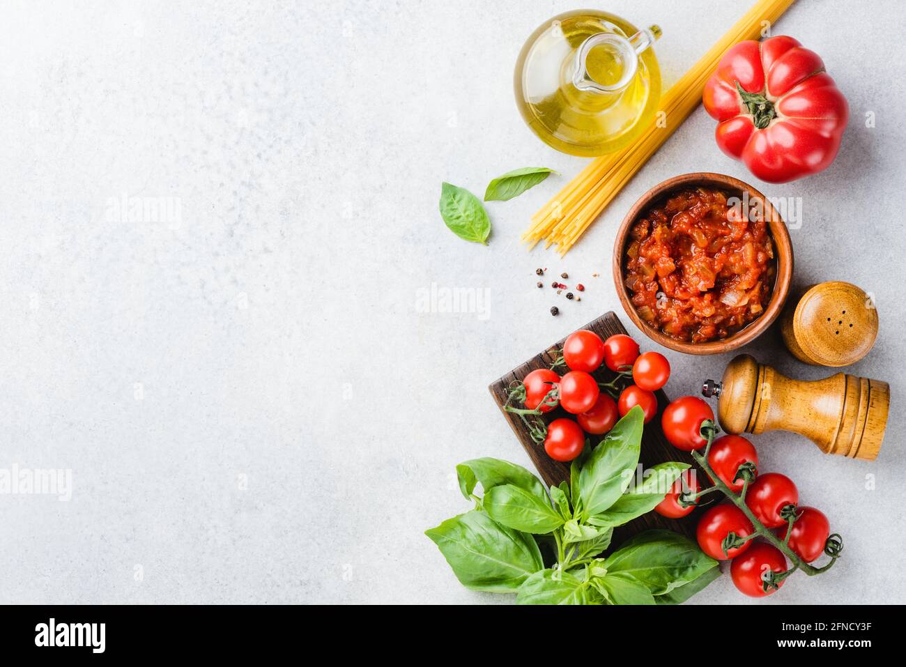 Italian cuisine food ingredients, marinara tomato sauce, cherry