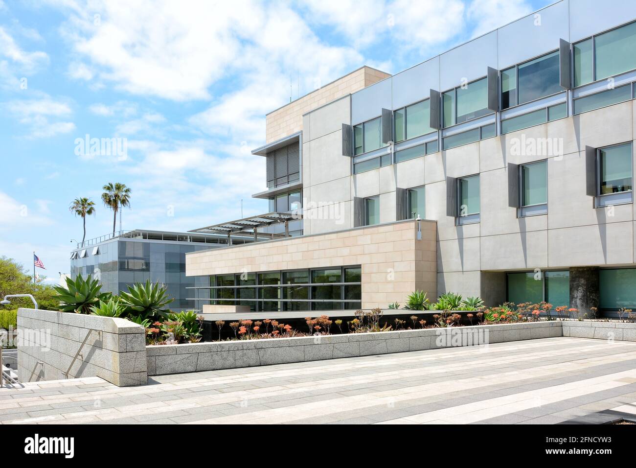 SANTA MONICA, CALIFORNIA - 15 MAY 2021: Santa Monica Public Safety Building, housing the Police Department and Fire Administration. Stock Photo