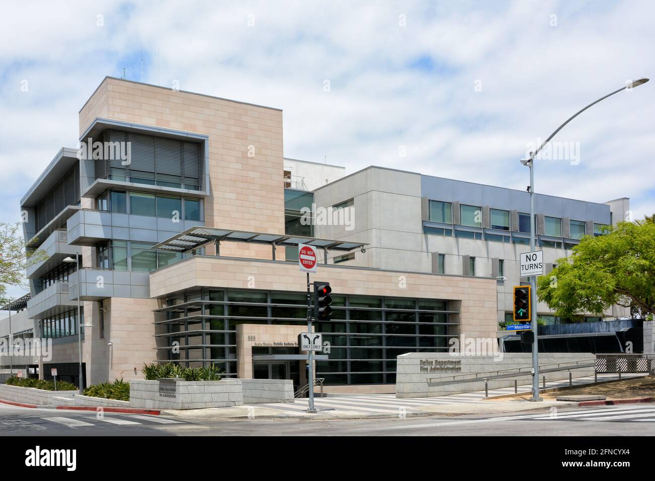 SANTA MONICA, CALIFORNIA - 15 MAY 2021: Santa Monica Public Safety Building, housing the Police Department and Fire Administration. Stock Photo