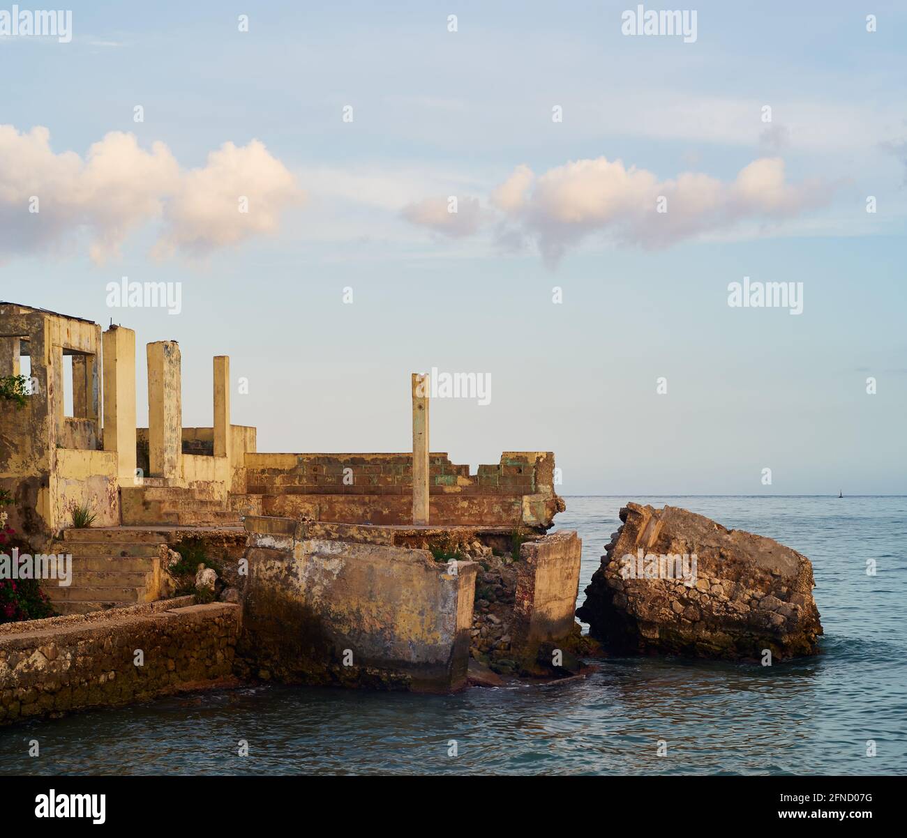 Ruined pirate defense fort at Savanna-la-Mar, Westmoreland, Jamaica Stock Photo