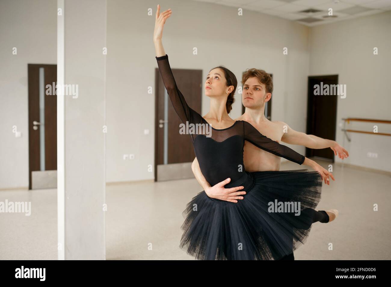 Female and male ballet dancers in action Stock Photo