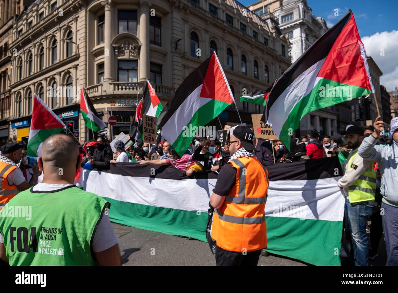 Glasgow, Scotland, UK. 16th May, 2021. People attend a rally in George