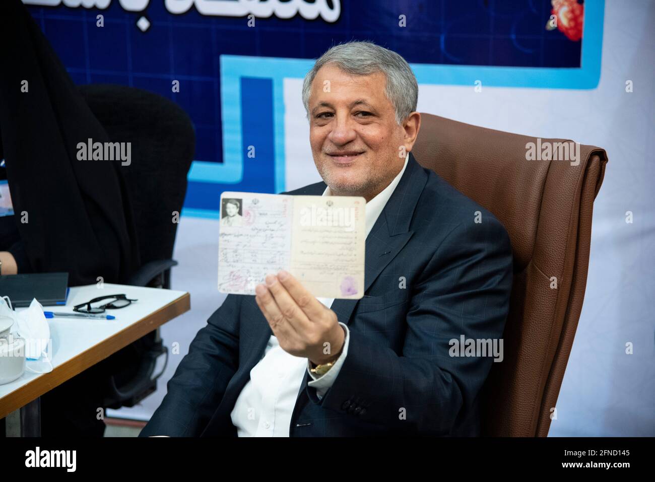 Tehran, Iran. 15th May, 2021. Member and chairman of City Council of Tehran, Mohsen Hashemi Rafsanjani is registering for the presidential election 2021 in Tehran, Iran on May 15, 2021. Presidential elections are scheduled to be held in Iran in June 18, 2021. (Photo by Sobhan Farajvan/Pacific Press/Sipa USA) Credit: Sipa USA/Alamy Live News Stock Photo