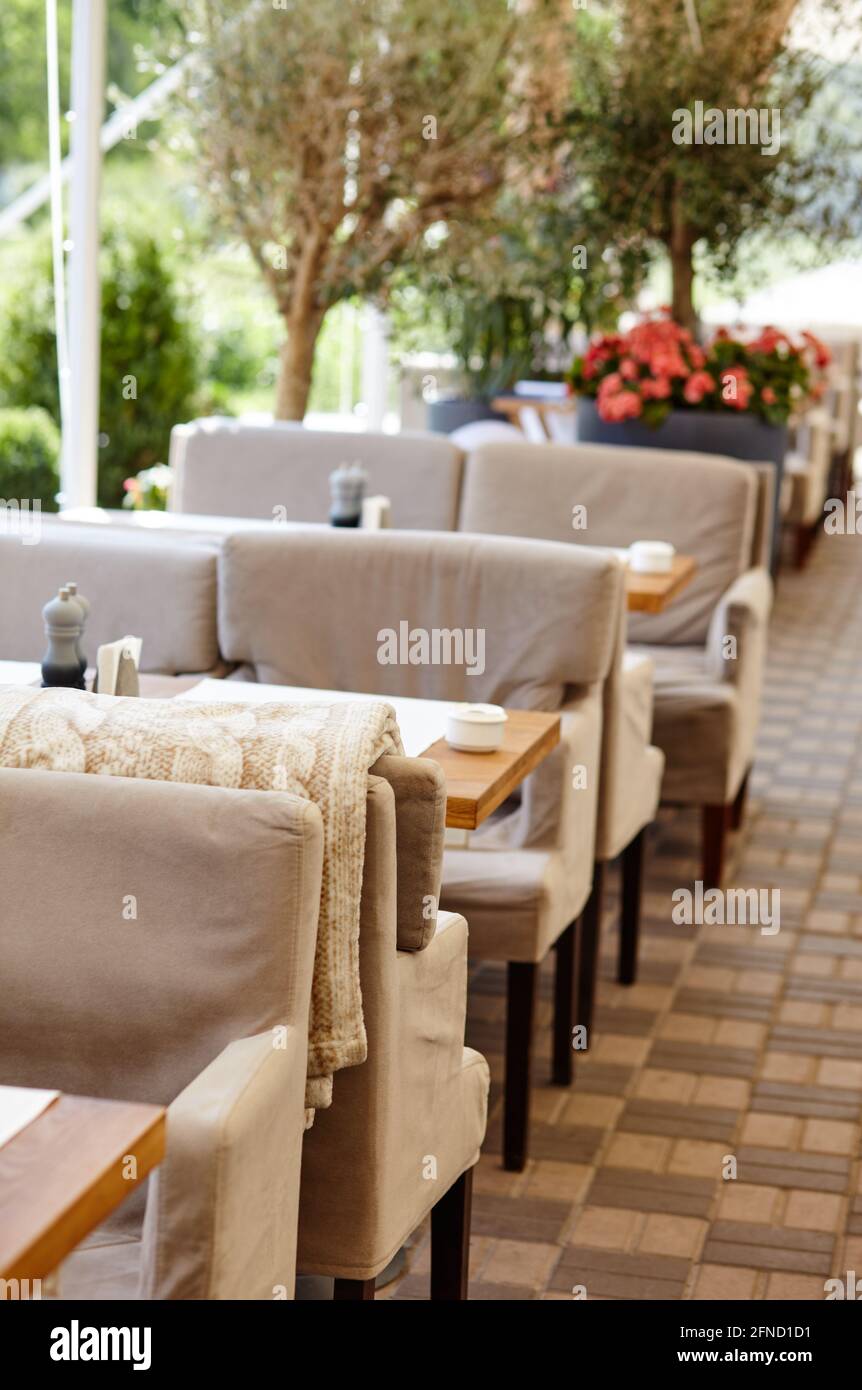 Restaurant or cafe with cozy interior. View of modern dinning room interior Stock Photo