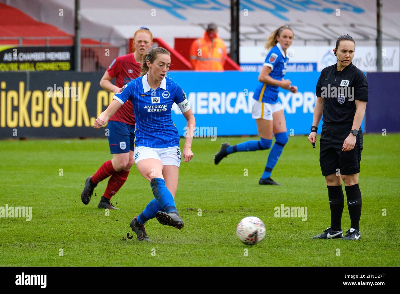 Crawley, UK. 16th May, 2021. Megan Connolly (8 Brighton & Hove Albion) passing the ball during the FA Cup game between Brighton & Hove Albion and Huddersfield Town at The Peoples Pension Stadium in Crawley Credit: SPP Sport Press Photo. /Alamy Live News Stock Photo