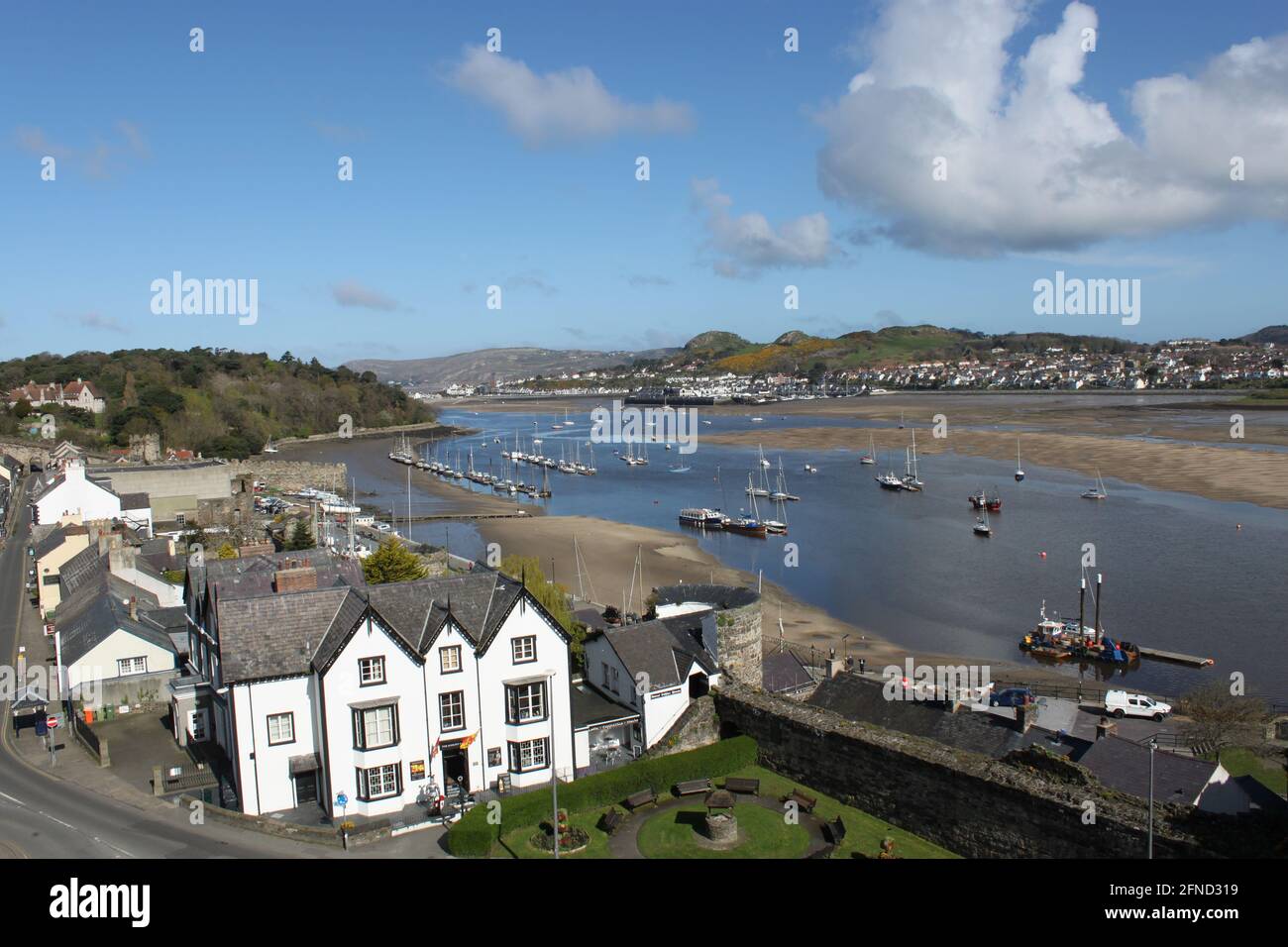 Conwy Town and waterfront overlooking the river Stock Photo