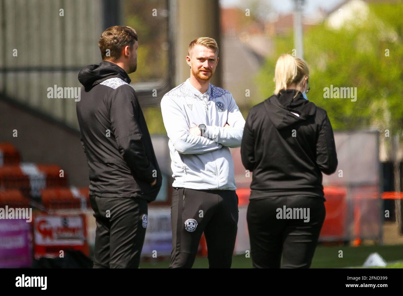 Airdrie, North Lanarkshire, 16th May 2021. Motherwell Women FC Coach, Stewart Hall prepares for todays Scottish Building Society Scottish Women's Premier League 1 Fixture Motherwell FC Vs Hibernian FC, Penny Cars Stadium, Airdrie, North Lanarkshire, 16th May 2021 | Credit Colin Poultney |  Credit: Colin Poultney/Alamy Live News Stock Photo