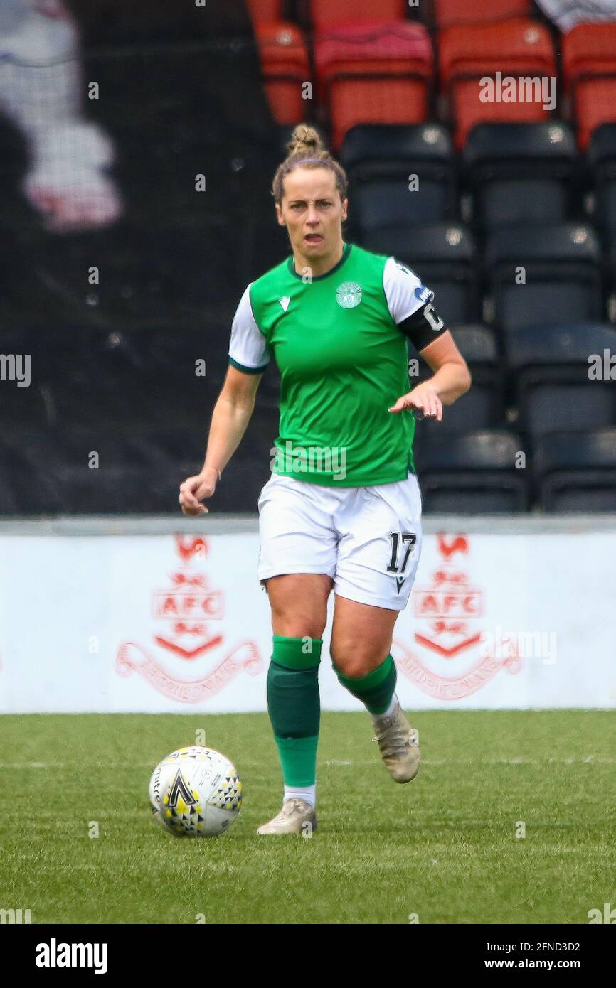 Airdrie, North Lanarkshire, 16th May 2021. Joelle Murray (#17) of Hibernian  FC during the Scottish Building Society Scottish Women's Premier League 1  Fixture Motherwell FC Vs Hibernian FC, Penny Cars Stadium, Airdrie,