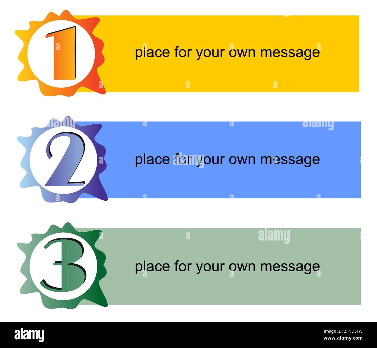 Presentation of the working process in three steps with stripes for text placement Stock Vector