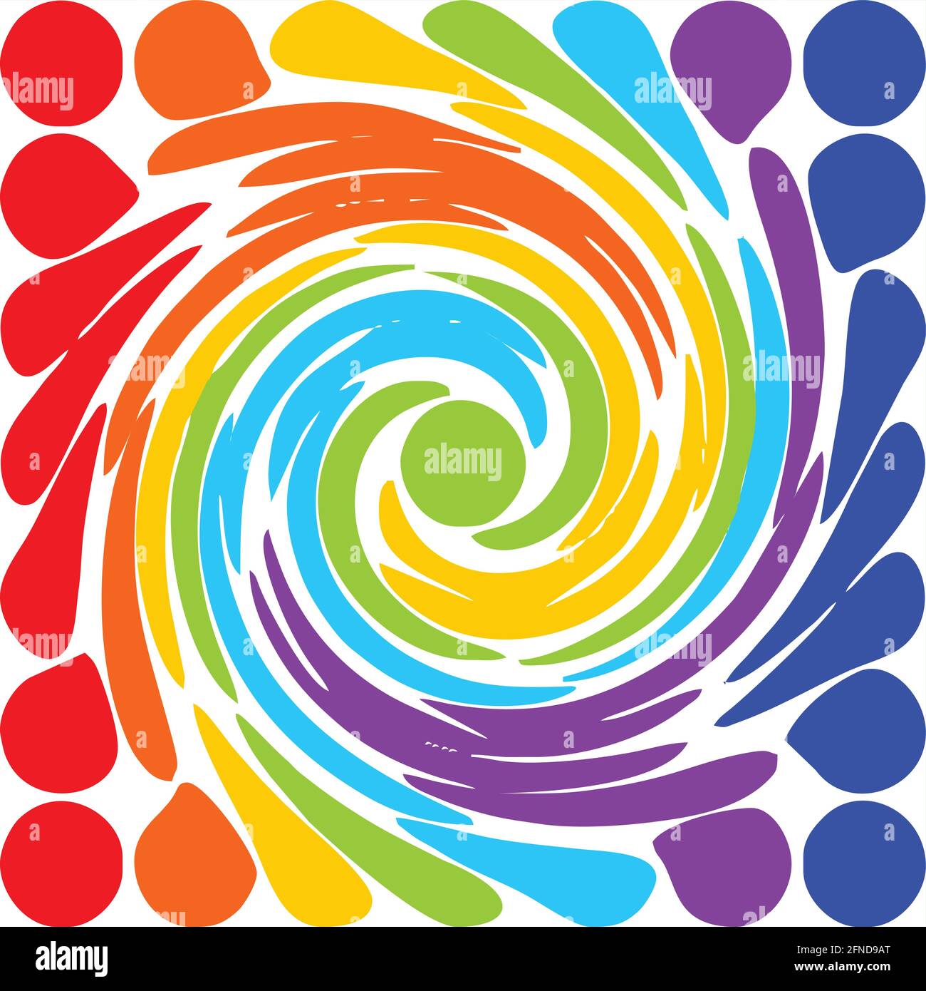 Tile with rainbow spiral composed splashes on white background, Stock Vector