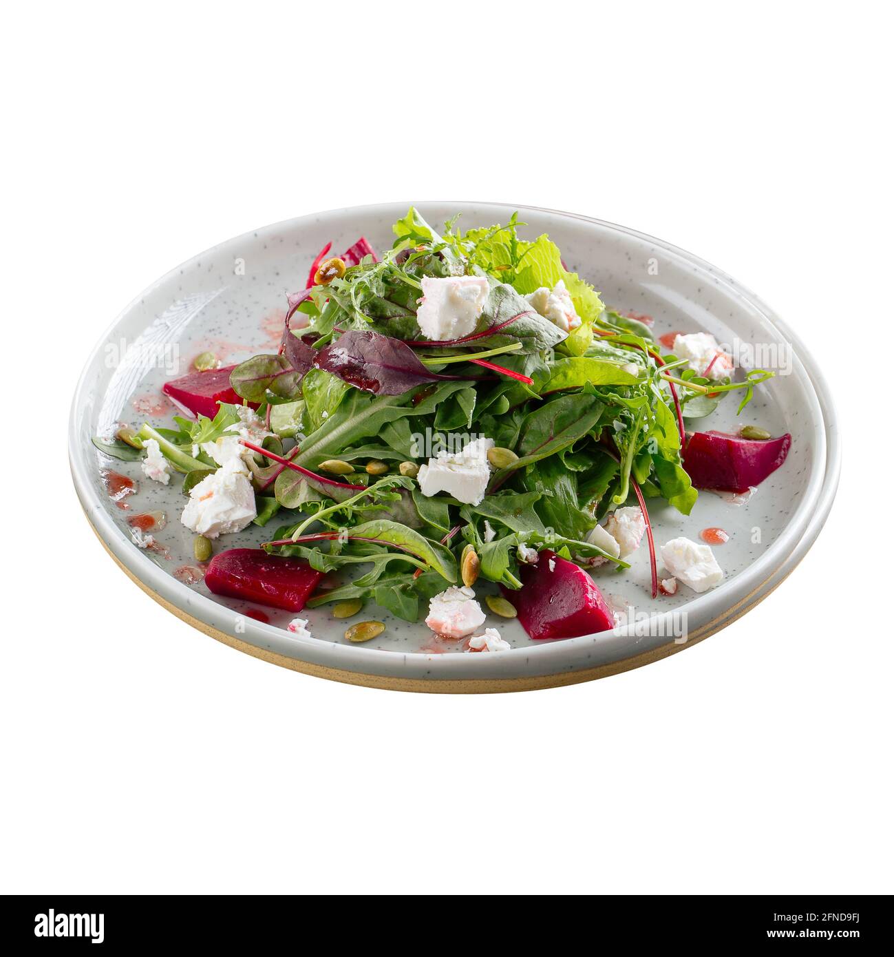 Isolated plate of beetroot salad with feta cheese Stock Photo