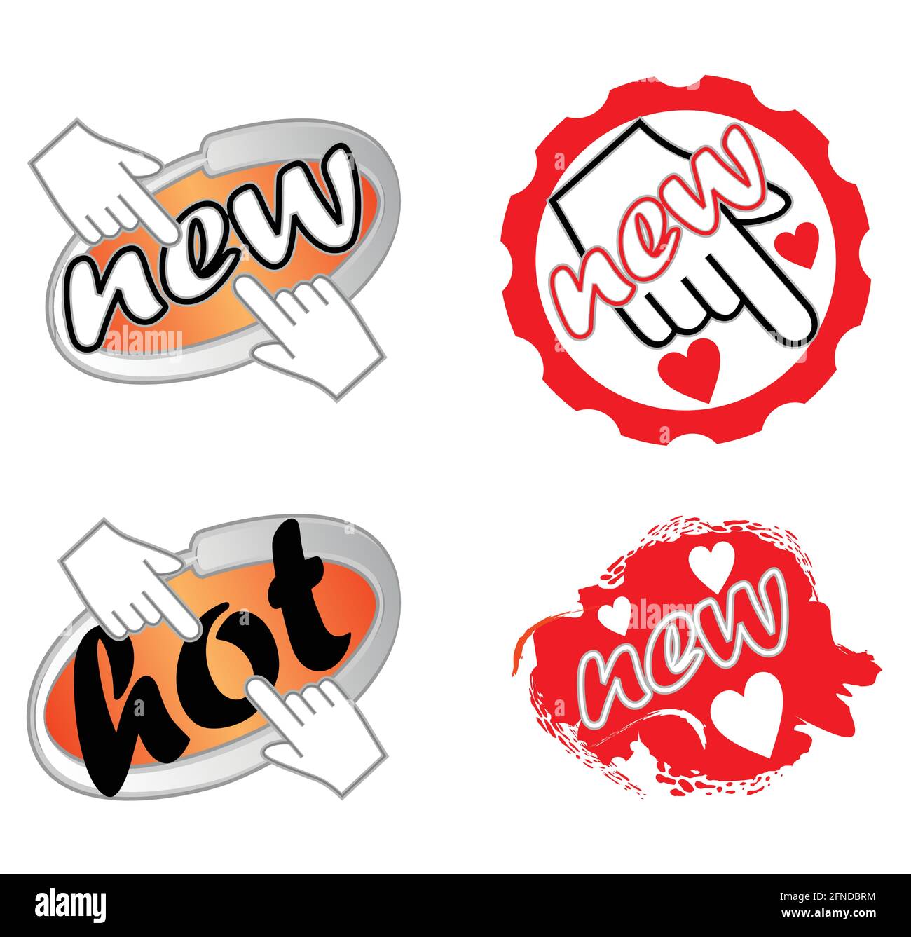 A set of labels for new products with hand and hearts Stock Vector