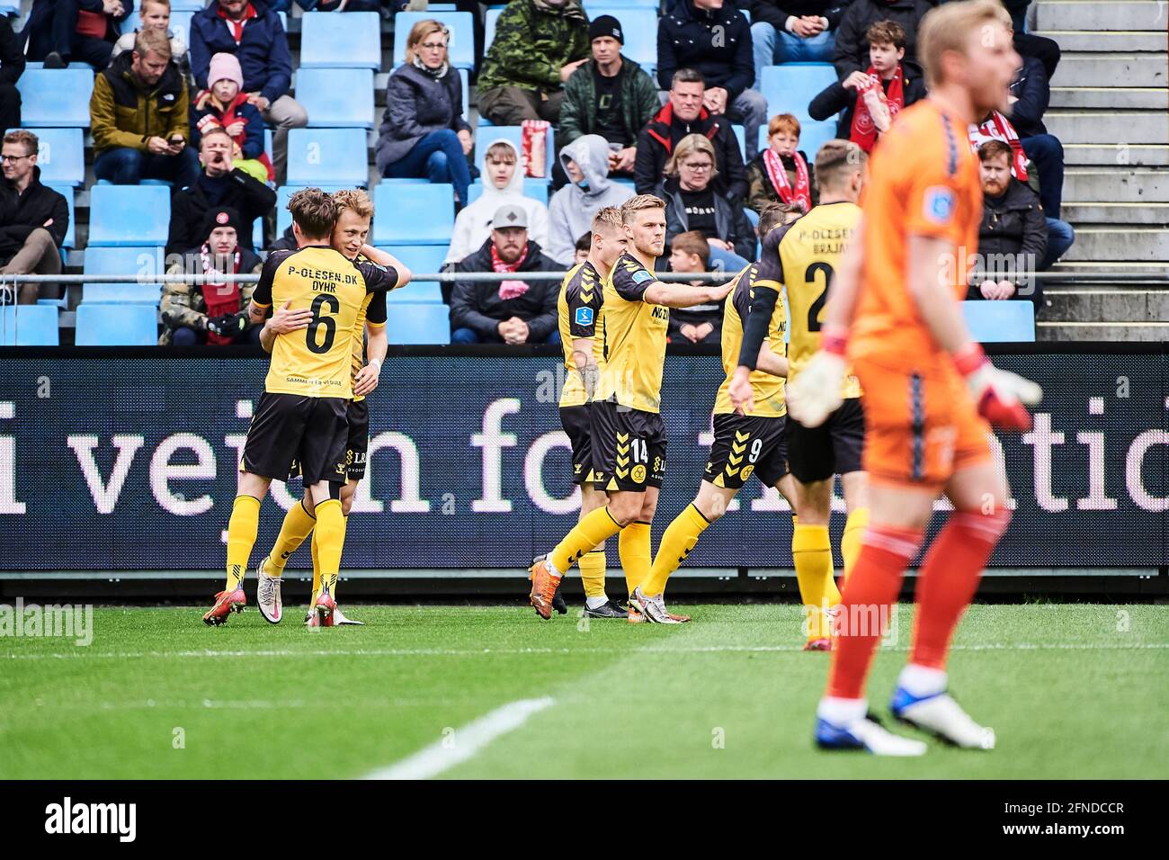 Aalborg, Denmark. 16th May, 2021. Casper Tengstedt (17) of AC Horsens  scores for 0-1 during the 3F Superliga match between Aalborg Boldklub and AC  Horsens at Aalborg Portland Park in Aalborg. (Photo