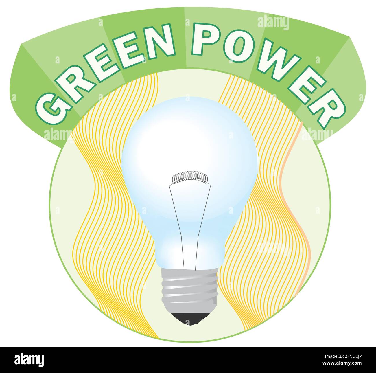 Green power circle label with shining bulb Stock Vector