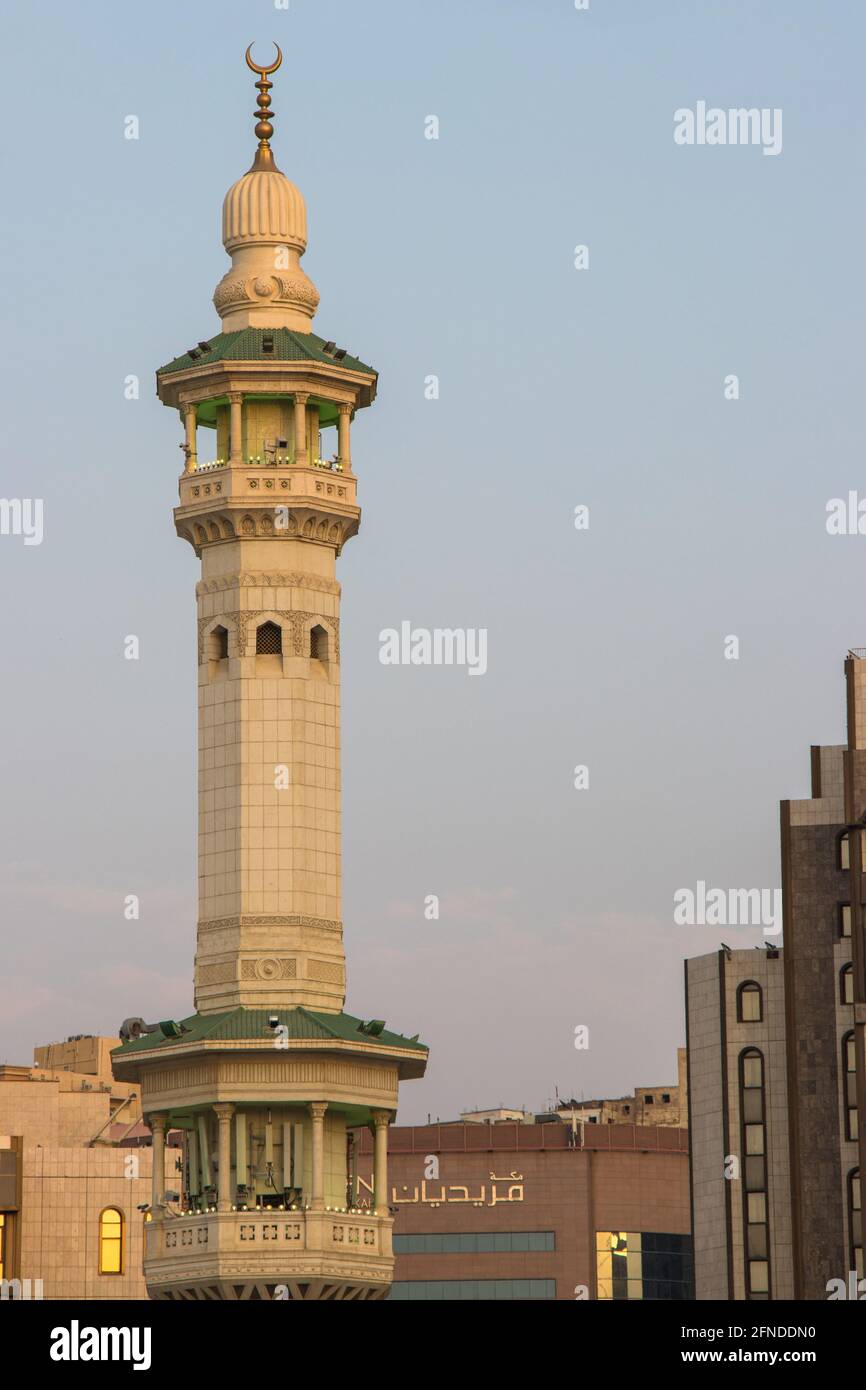 Minaret of Masjid Haram in Mecca - Saudi Arabia: 24 August 2018 Stock