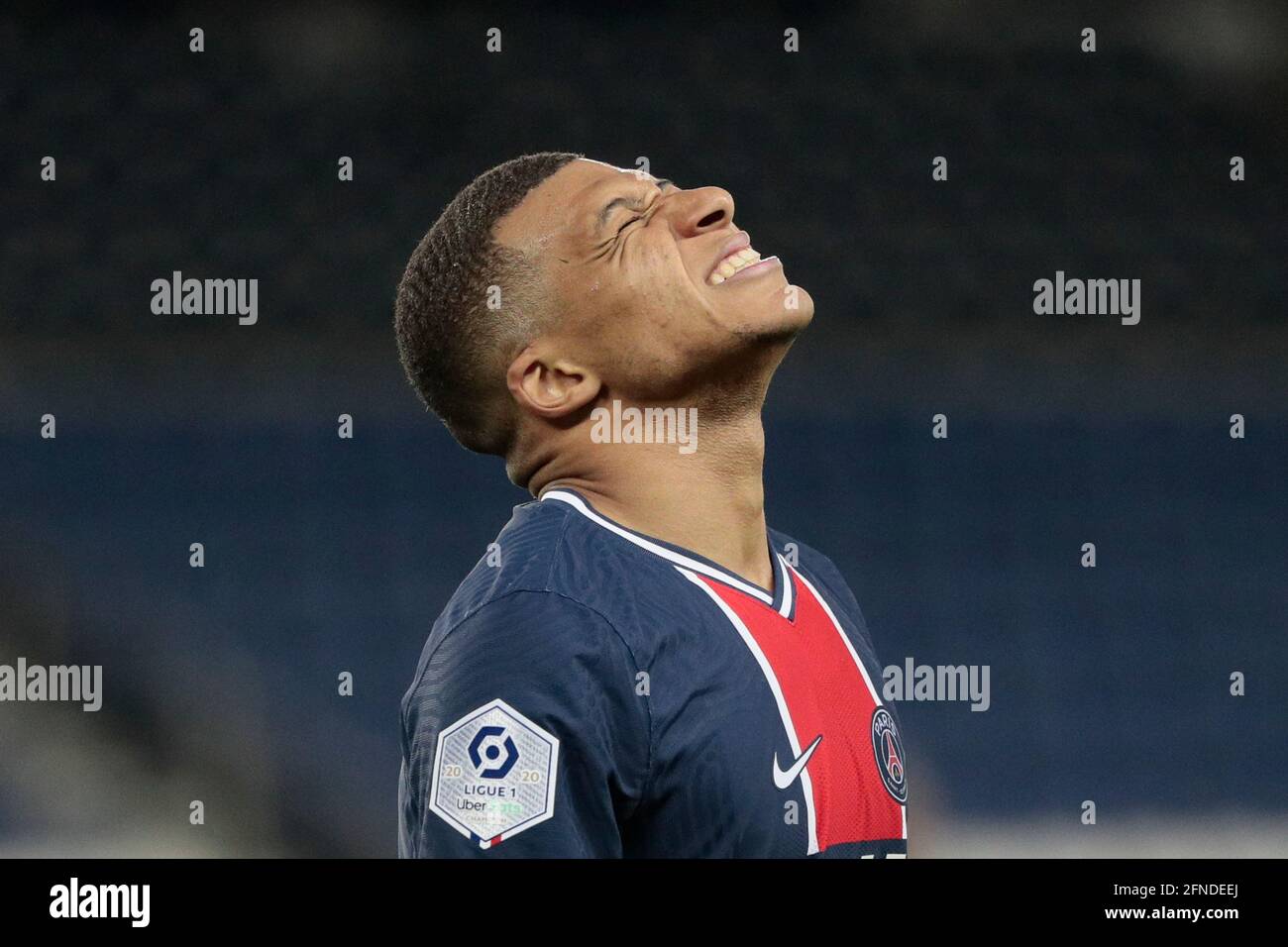 Kylian Mbappe (PSG) reacted during the French championship Ligue 1 football match between Paris Saint-Germain and Stade de Reims, on May 16, 2021 at Parc des Princes stadium in Paris, France - Photo Stephane Allaman / DPPI Stock Photo
