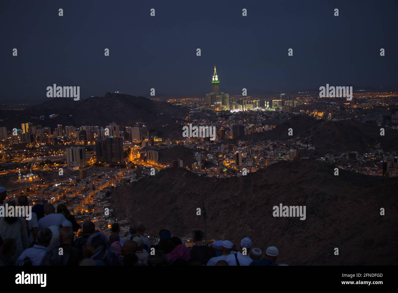 Cityscape view of Mecca town from Jabal Nour. City view from Hira Cave in morning time. Mecca - Saudi Arabia Stock Photo