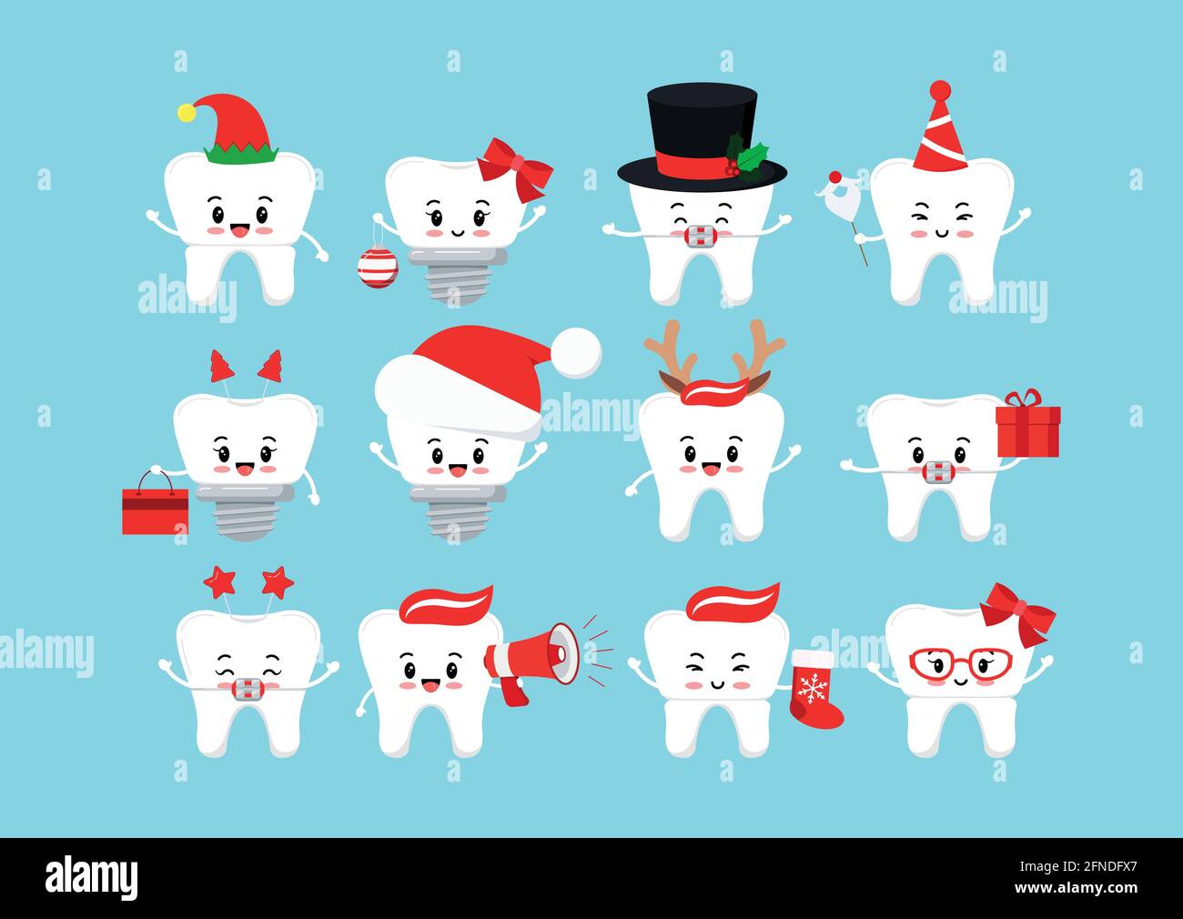 Chistmas smilling teeth dental icon set isolated Stock Vector Image ...