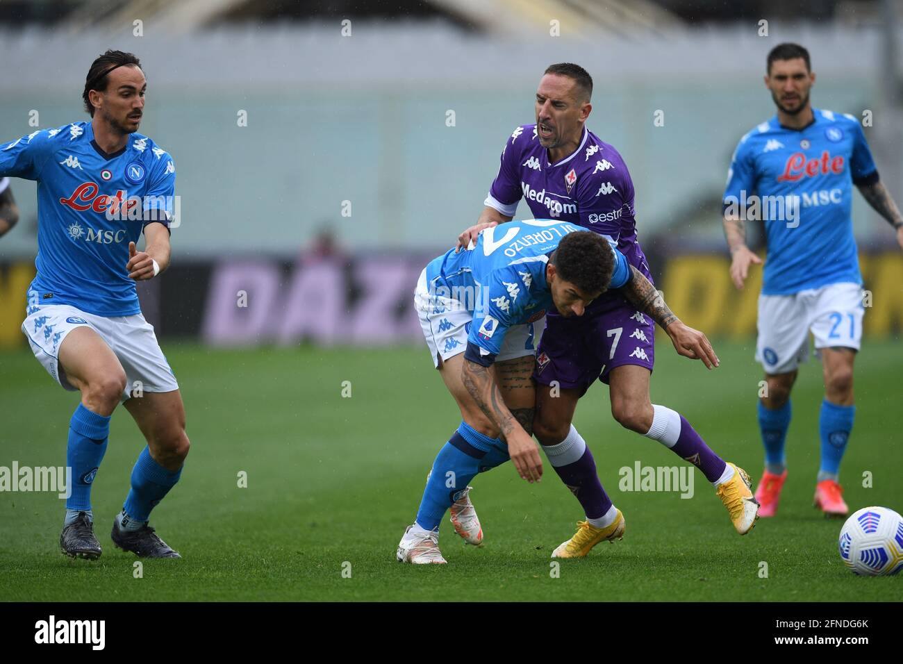 Florence, Italy. 16th May 2021. Fabian Ruiz Pena (Napoli)Giovanni Di  Lorenzo (Napoli)Franck Ribery (Fiorentina) during the Italian "Serie A"  match between Fiorentina 0-2 Napoli at Artemio Franchi Stadium on May 16,  2021