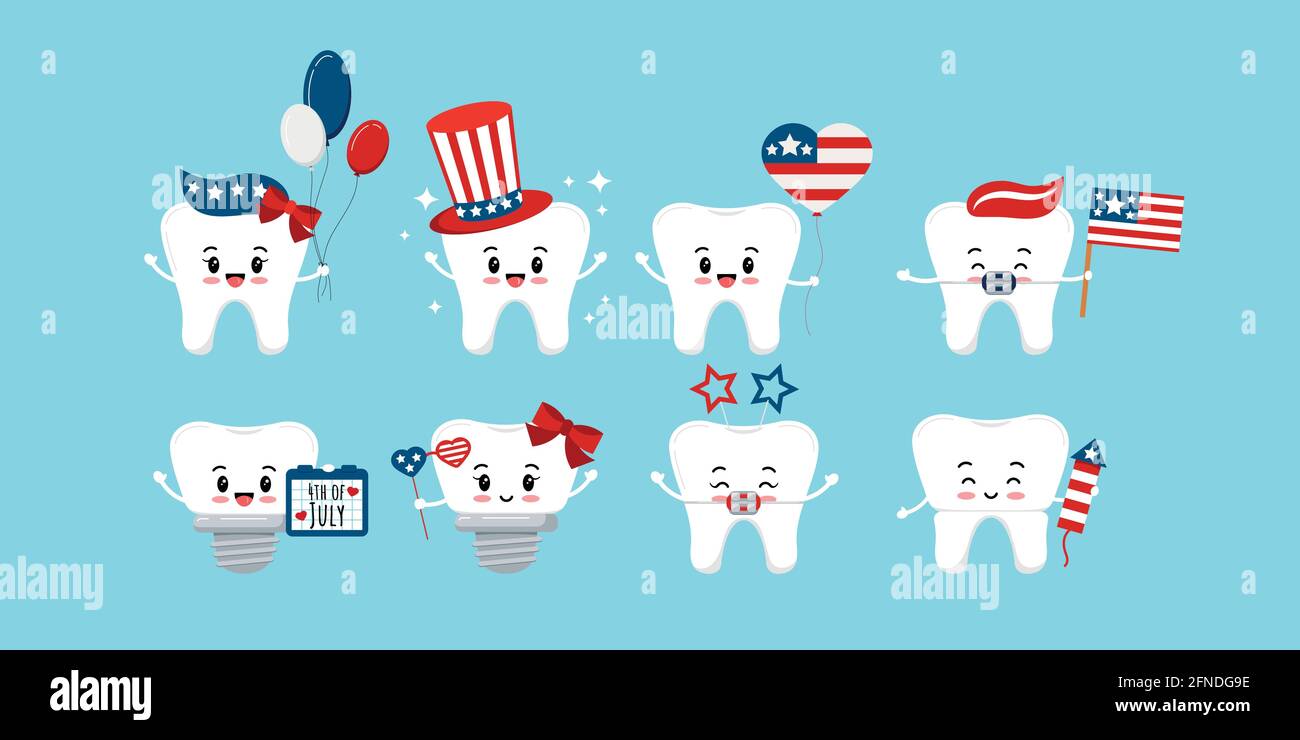 4 th of July teeth dental icon set isolated Stock Vector Image & Art ...