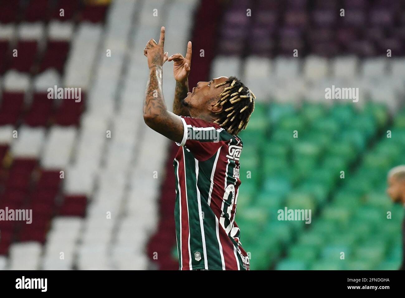 Rio de Janeiro, Brazil, May 15, 2021. Soccer player Abel Hernandez of the team Fluminense celebrates his goal during a match against Flamengo for the Stock Photo