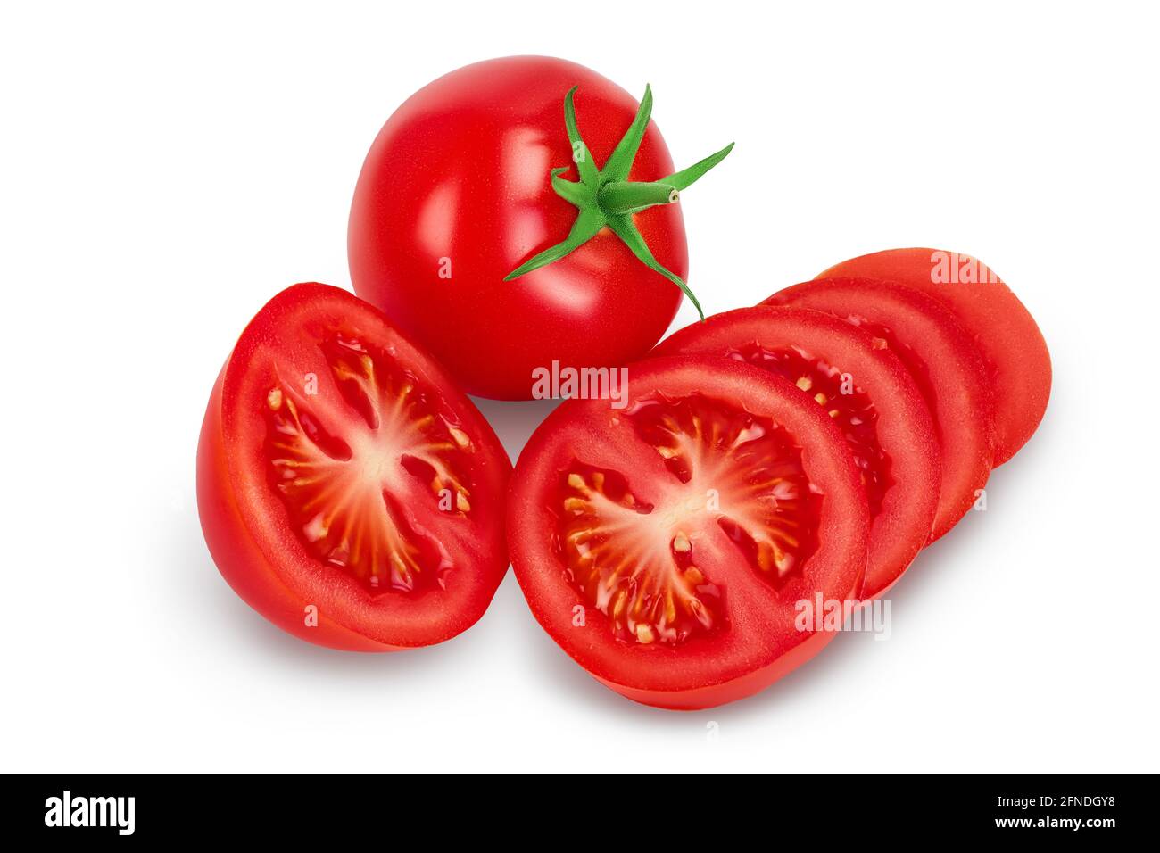 Tomato with slices isolated on white background with clipping path and ...