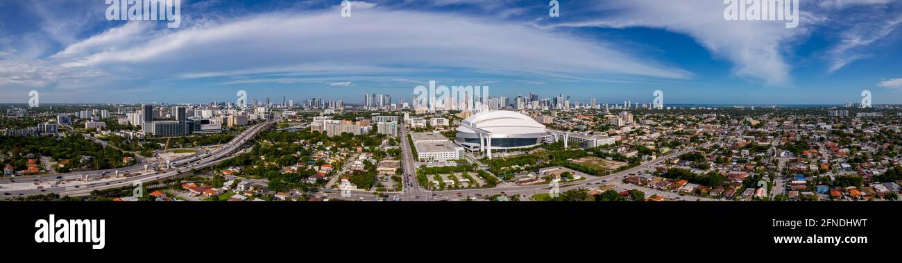 Aerial panorama Miami Marlins Park and Little Havana USA Stock Photo