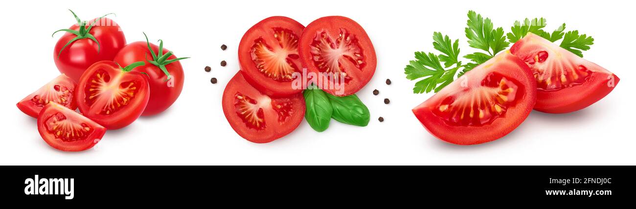 Tomato with slices isolated on white background with clipping path and ...