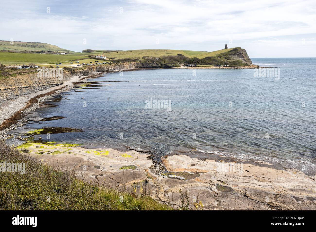 Clavell Tower, aka Clavell Folly Kimmeridge Tower, Low tide of seaweed