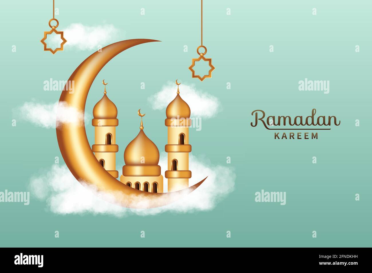 Luxury Ramadan kareem with realistic clouds, 3d golden mosque and ...