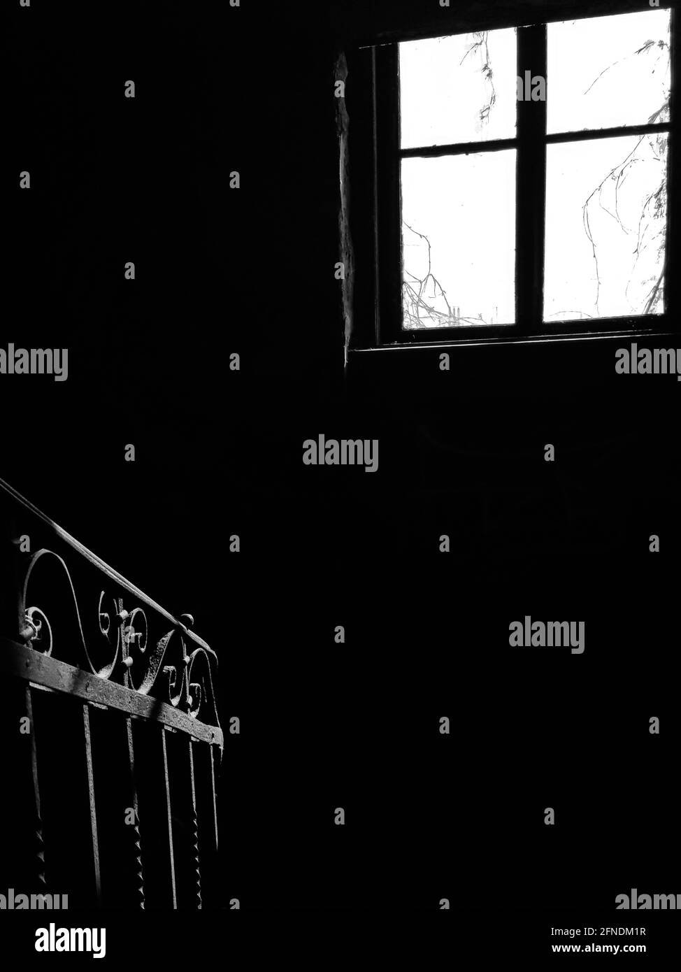 Old staircase window Black and White Stock Photos & Images - Alamy