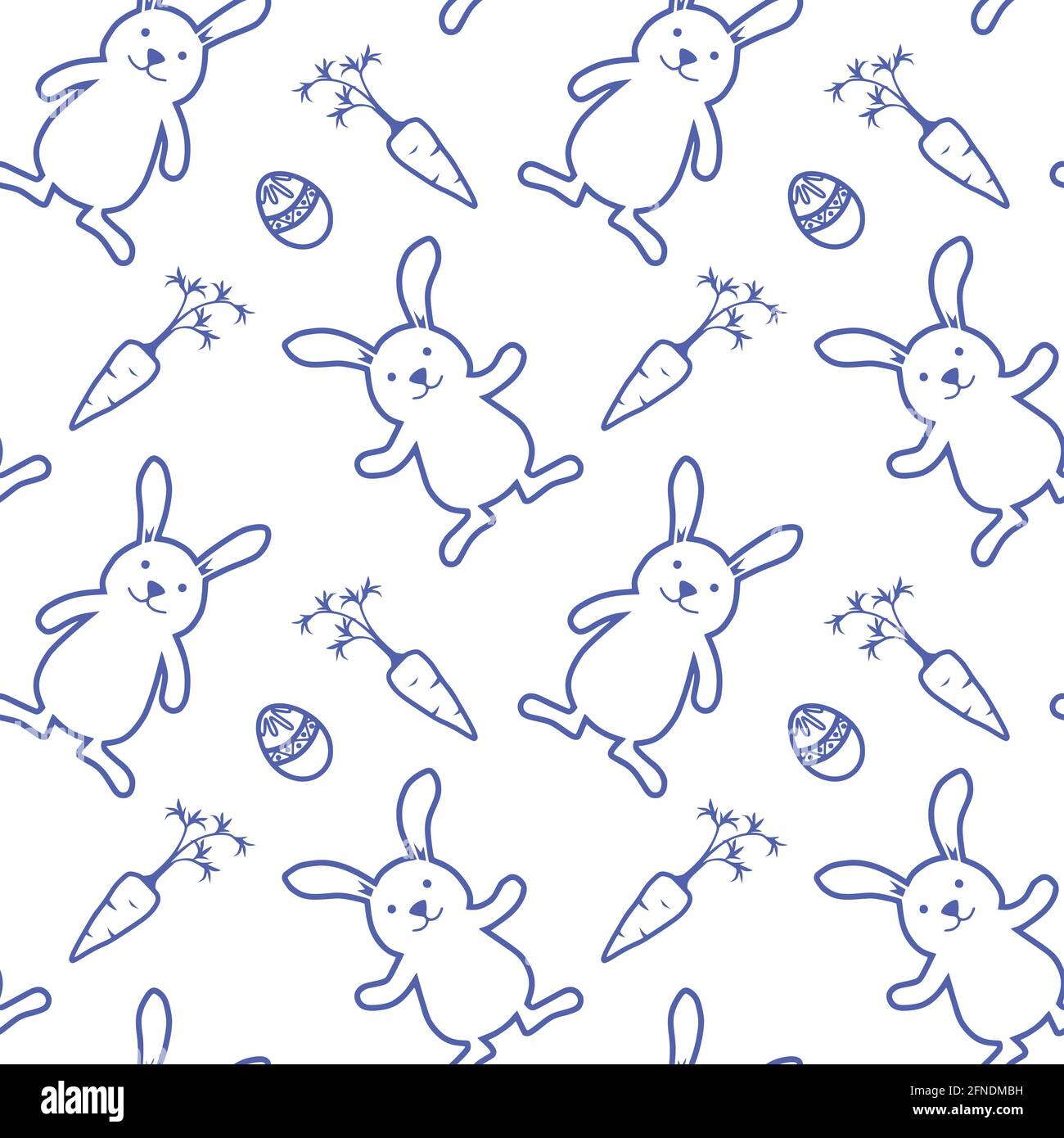 Easter rabbits, eggs and carrots seamless pattern on white background Vector Stock Photo