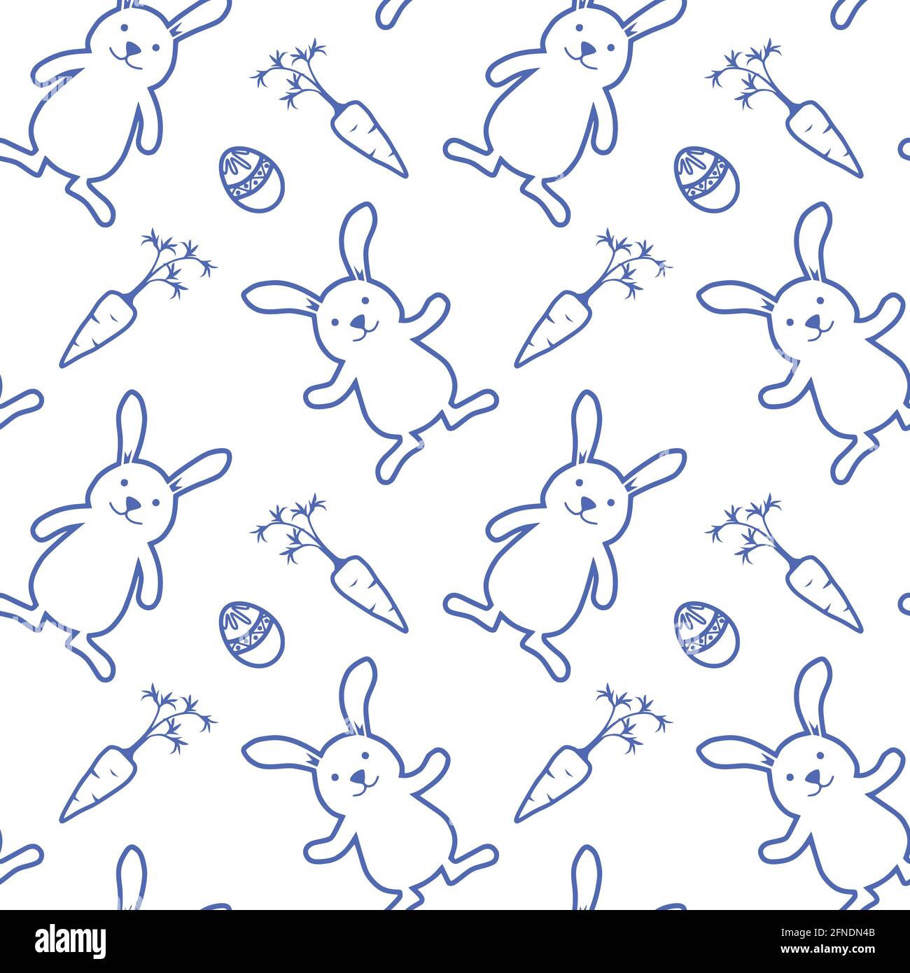 Easter rabbits, eggs and carrots seamless pattern on white background Vector Stock Vector