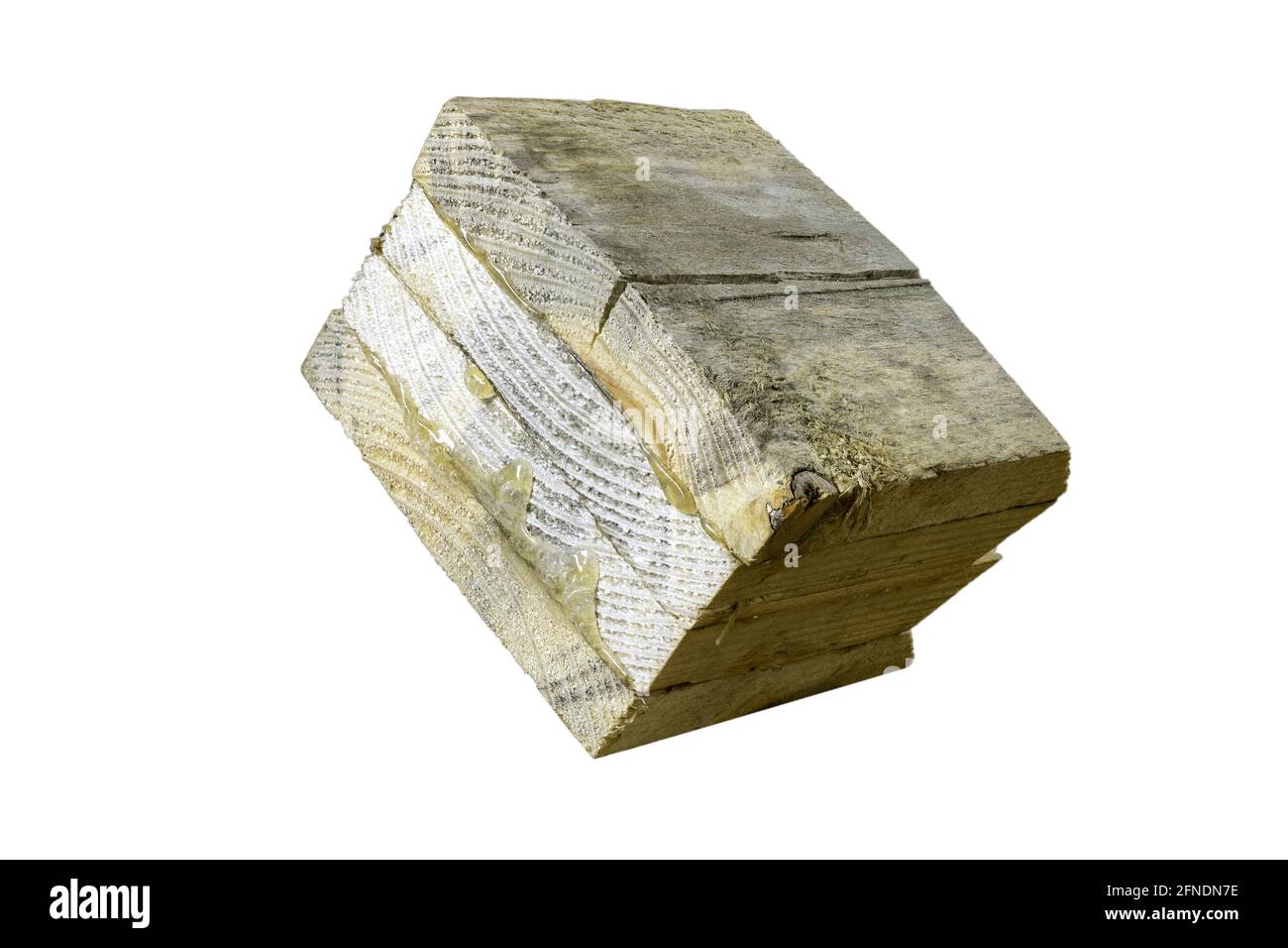 Four pieces of wood glued with resinbased glue. Raw wood planks glued