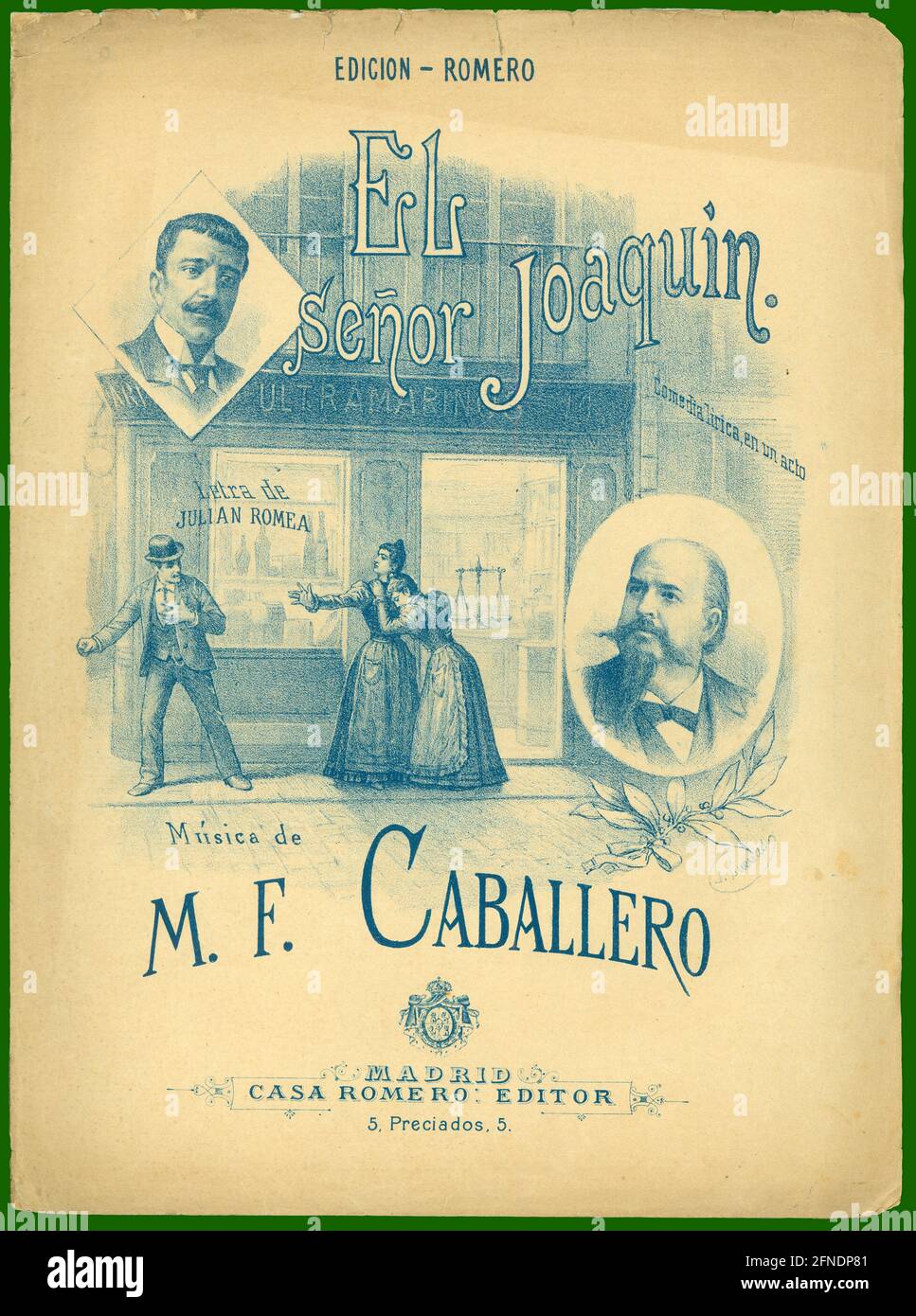 Partitura musical de la comedia lírica El señor Joaquín, de Manuel Fernández Caballero. Año 1905. Stock Photo
