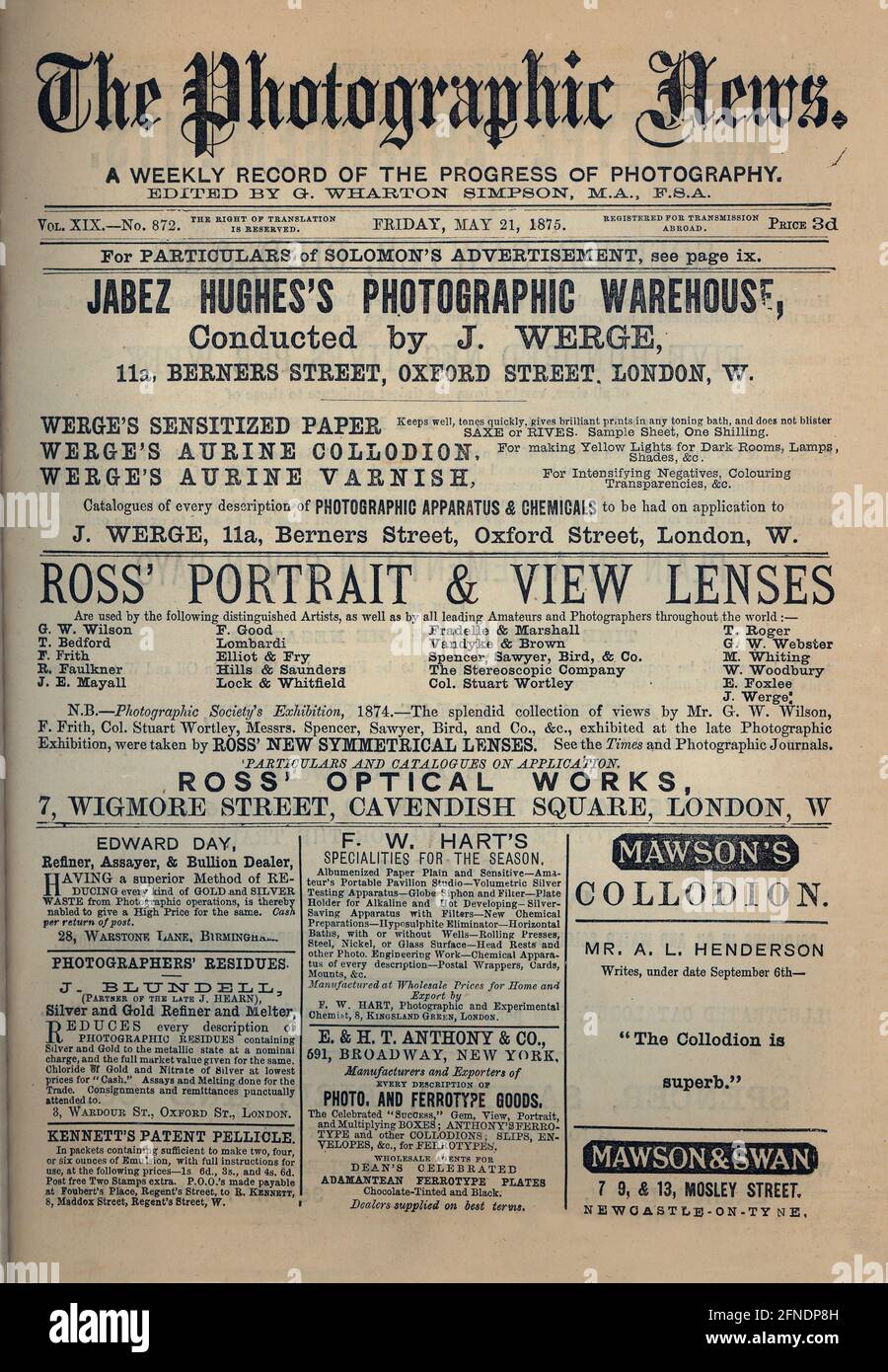 Inglaterra. Portada del periódico The Photographic News, editado en  Londres, mayo de 1875 Stock Photo - Alamy