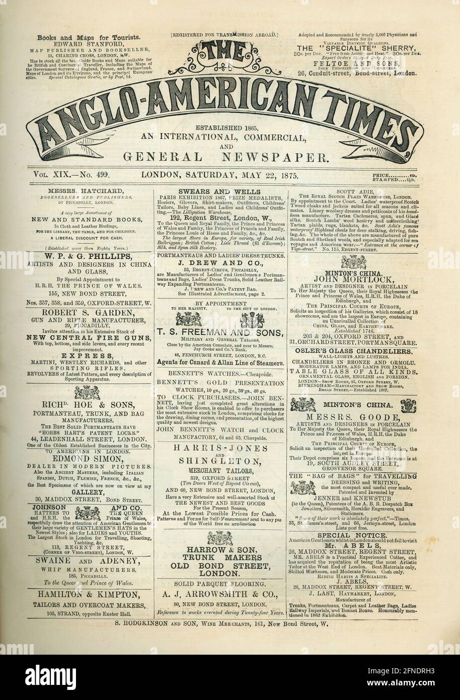 Inglaterra. Portada del periódico The Anglo-American Times, editado en  Londres, mayo de 1875 Stock Photo - Alamy
