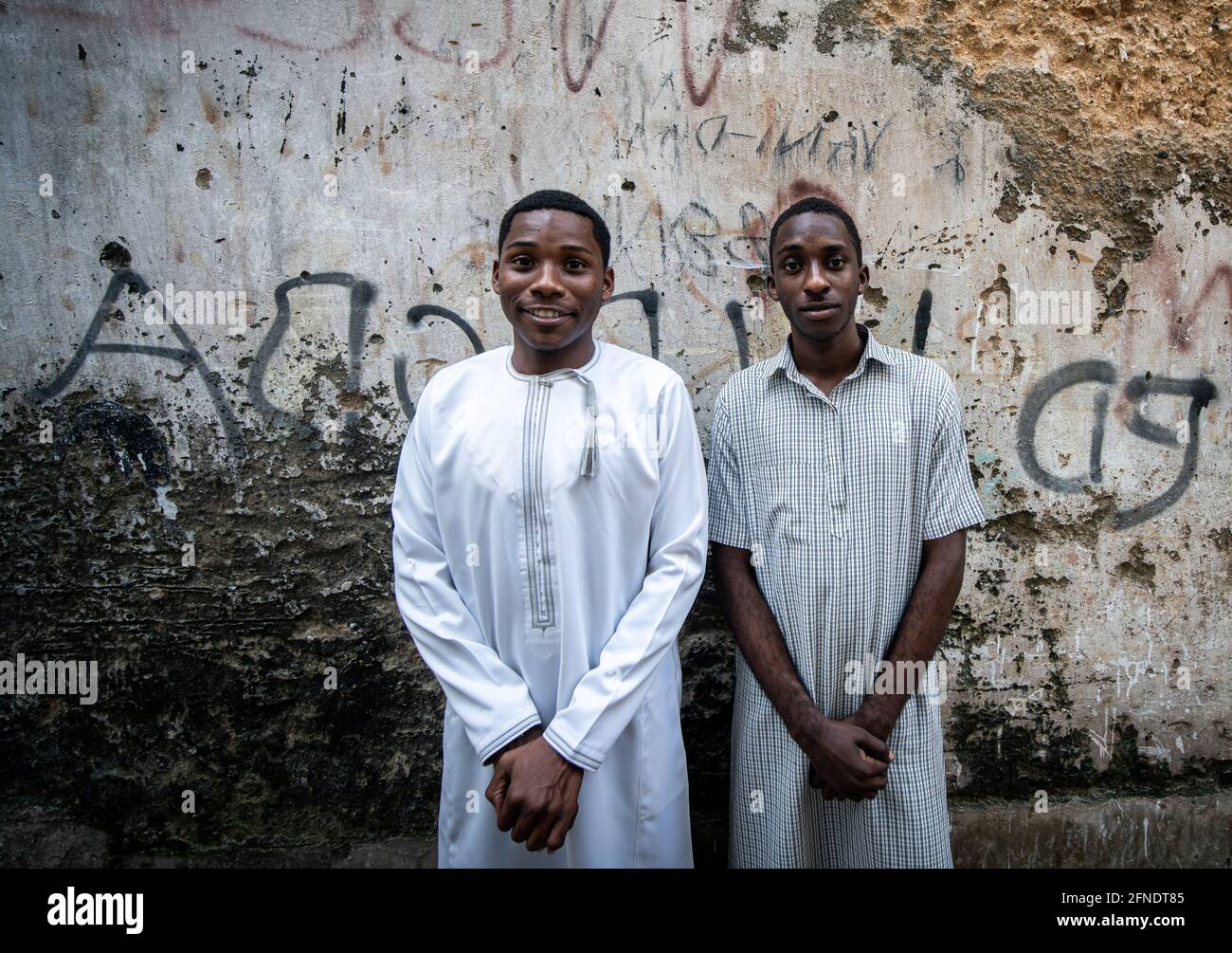 Two young black students standing out, high picture Stock Photo