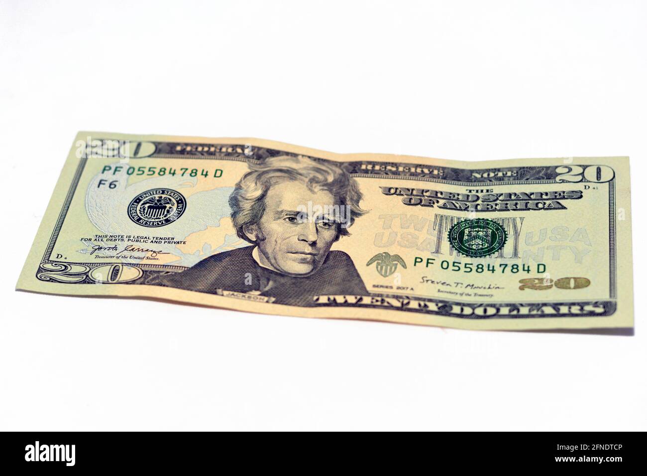 Obverse side of 20 dollars portrait, twenty American dollars banknote background, selective focus, united states dollars banknote with the photo of An Stock Photo