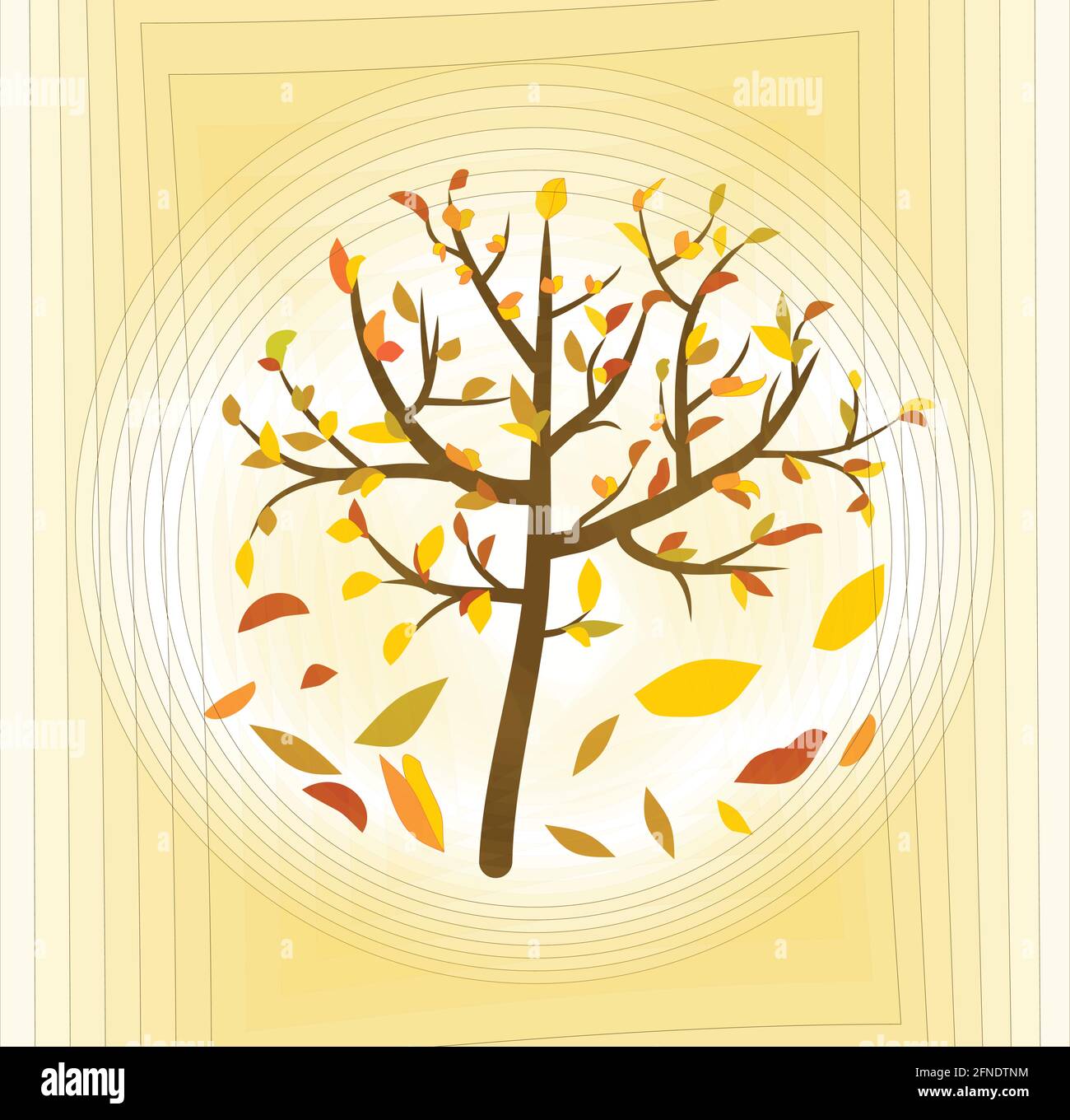 Tree with colorful leaves on a pale yellow abstract background, fine ...