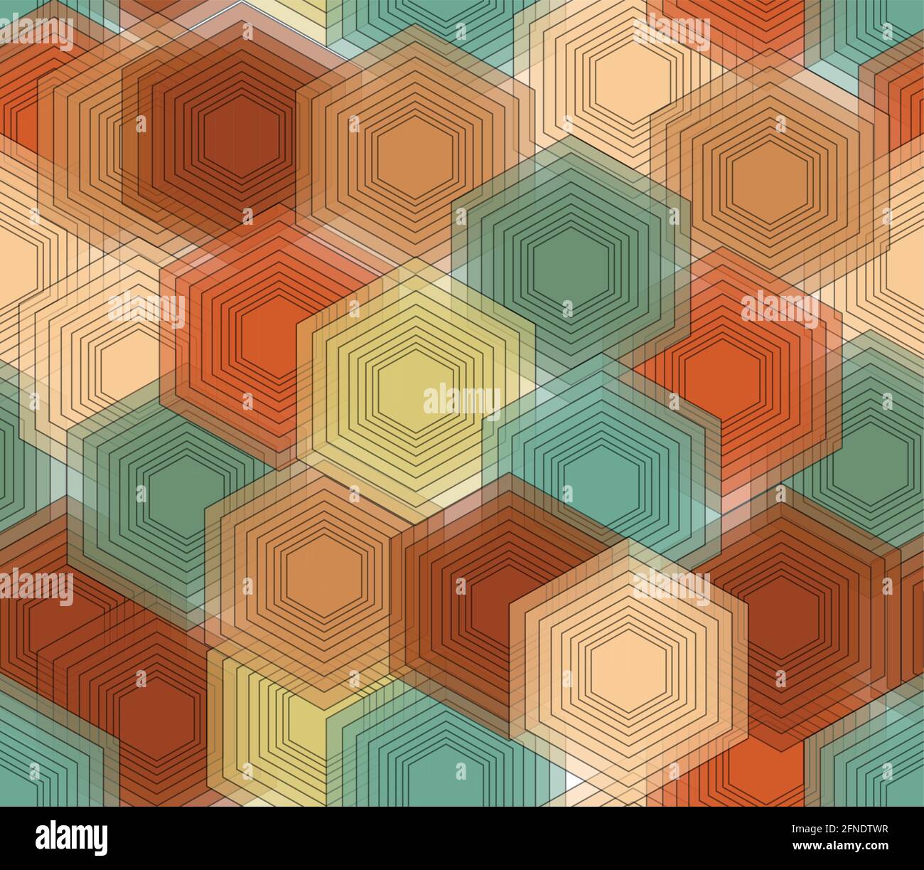 Hexagonal patterns in nostalgic colors, seamless vector abstract ...