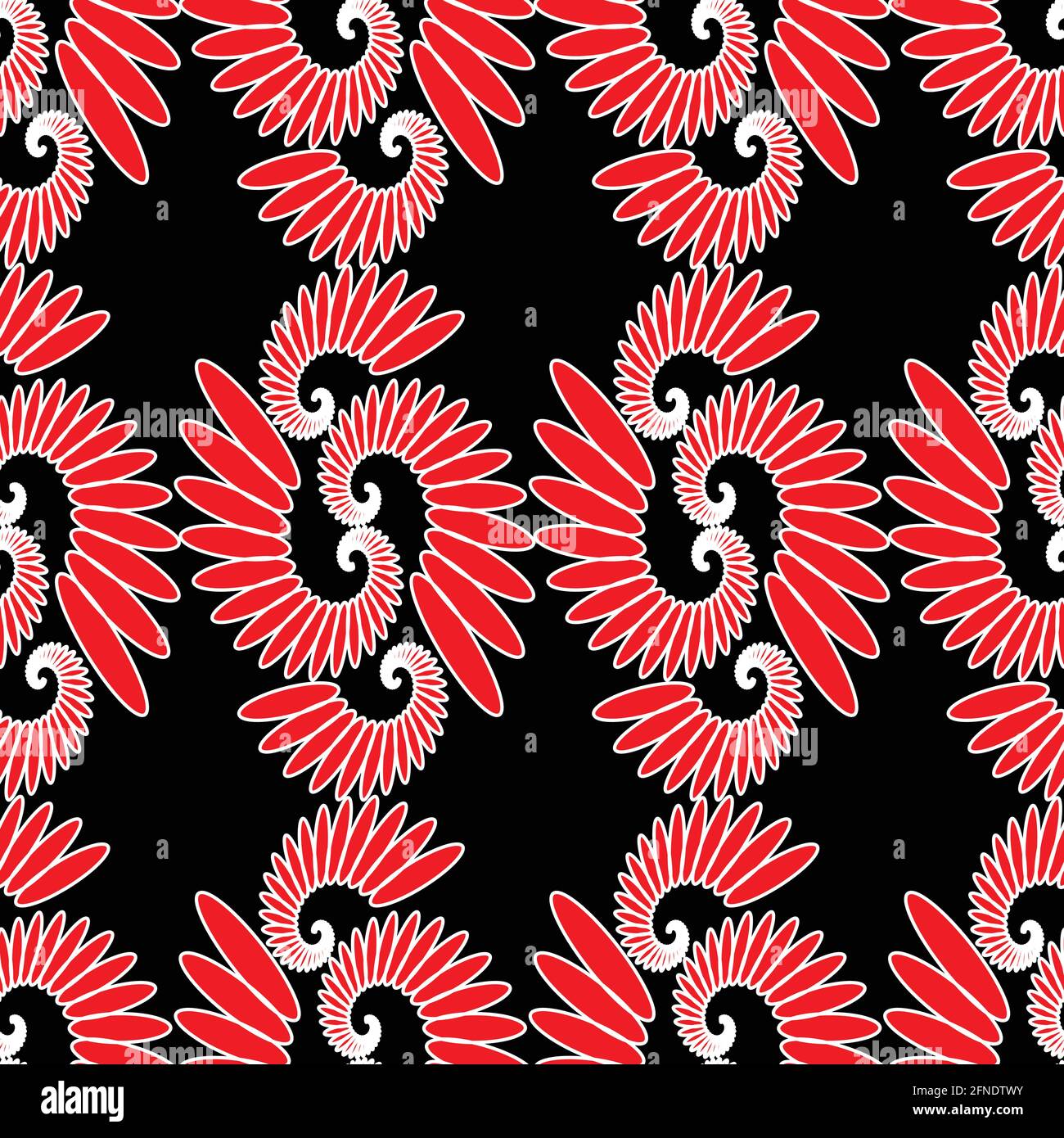 Indian ethnic motive, red and white design on black background, seamless abstract vector tile, eps 10 vector Stock Vector