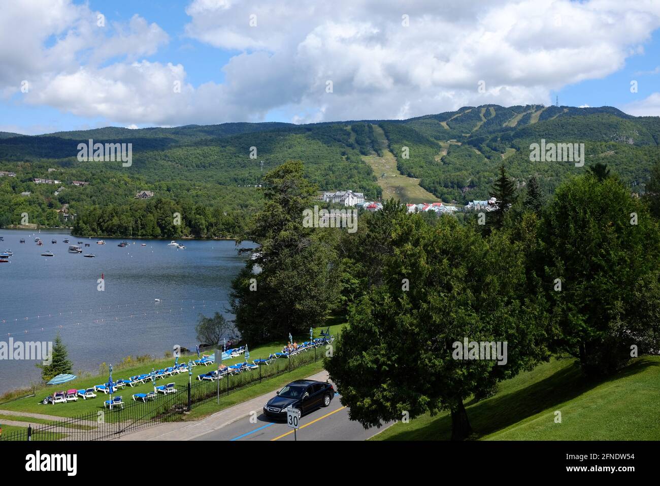 Panoramic view of Mont-Tremblant, Laurentian Mountains of Quebec ...