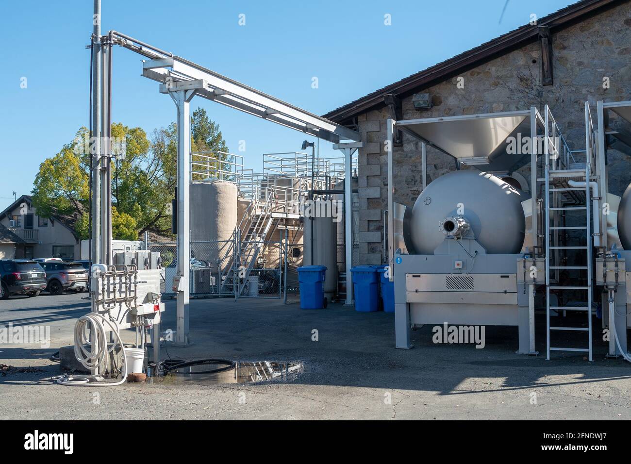 Front view of the Diemme pneumatic grape press and other machinery at V. Sattui Winery in St Helena, California, February 6, 2021. () Stock Photo