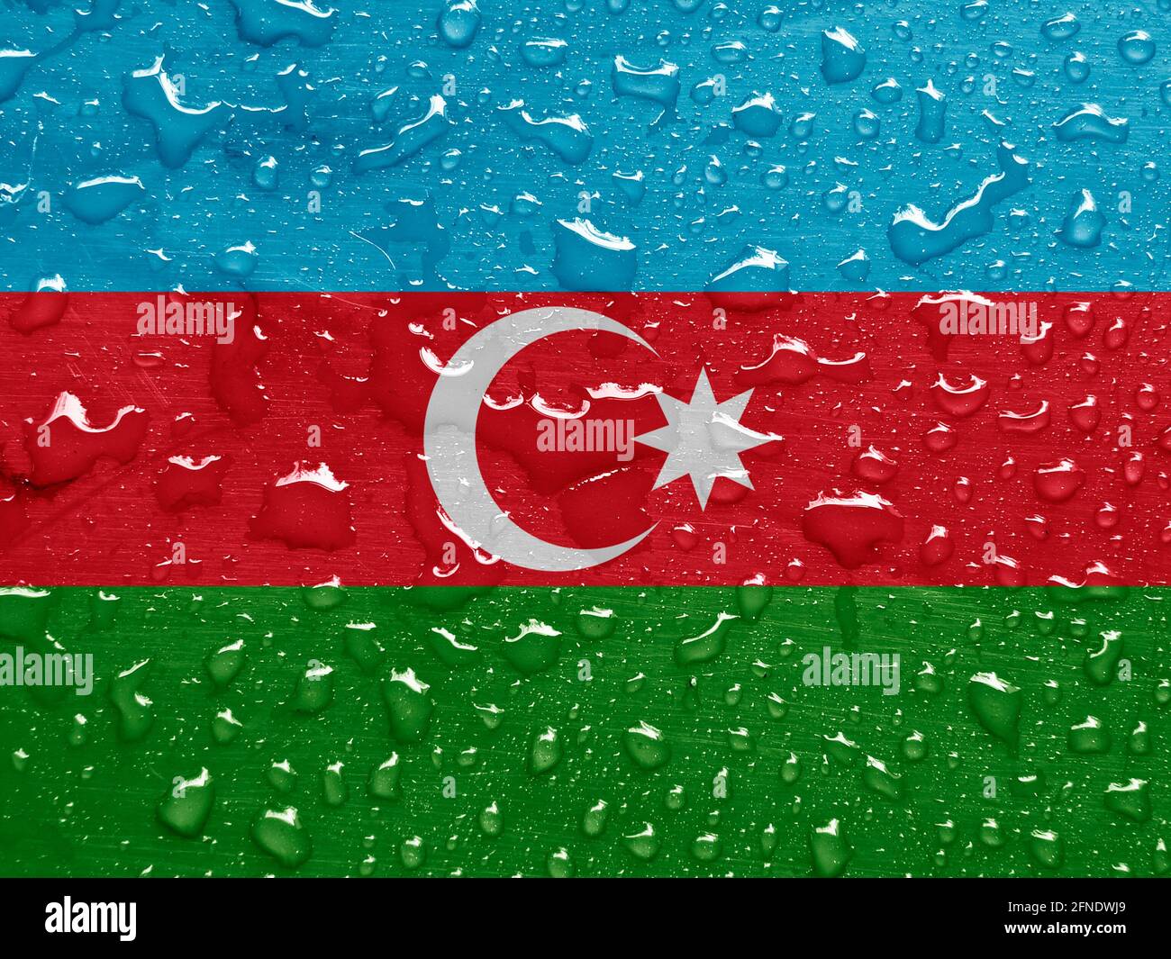 flag of Azerbaijan with rain drops Stock Photo