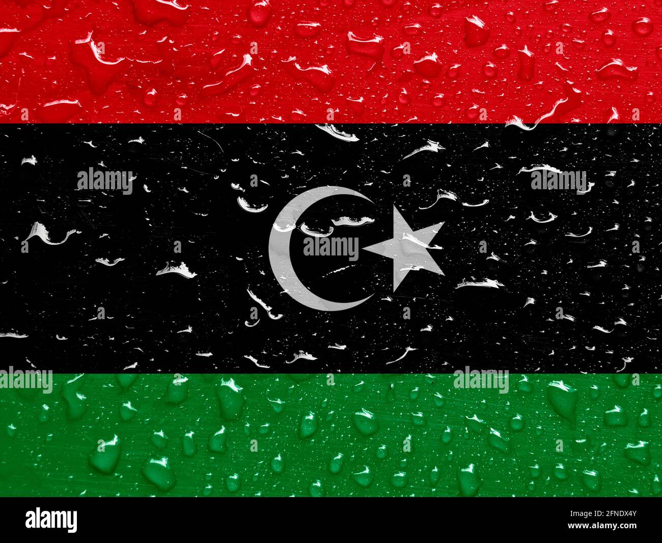 flag of Libya with rain drops Stock Photo