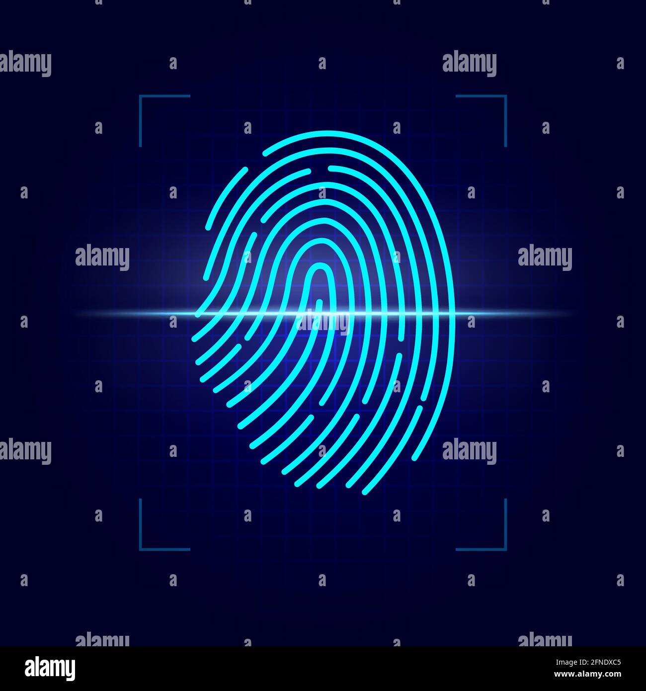 Fingerprint scan of biometric identification vector design. 3d finger print of digital laser scanner, personal identity verification, data access secu Stock Vector