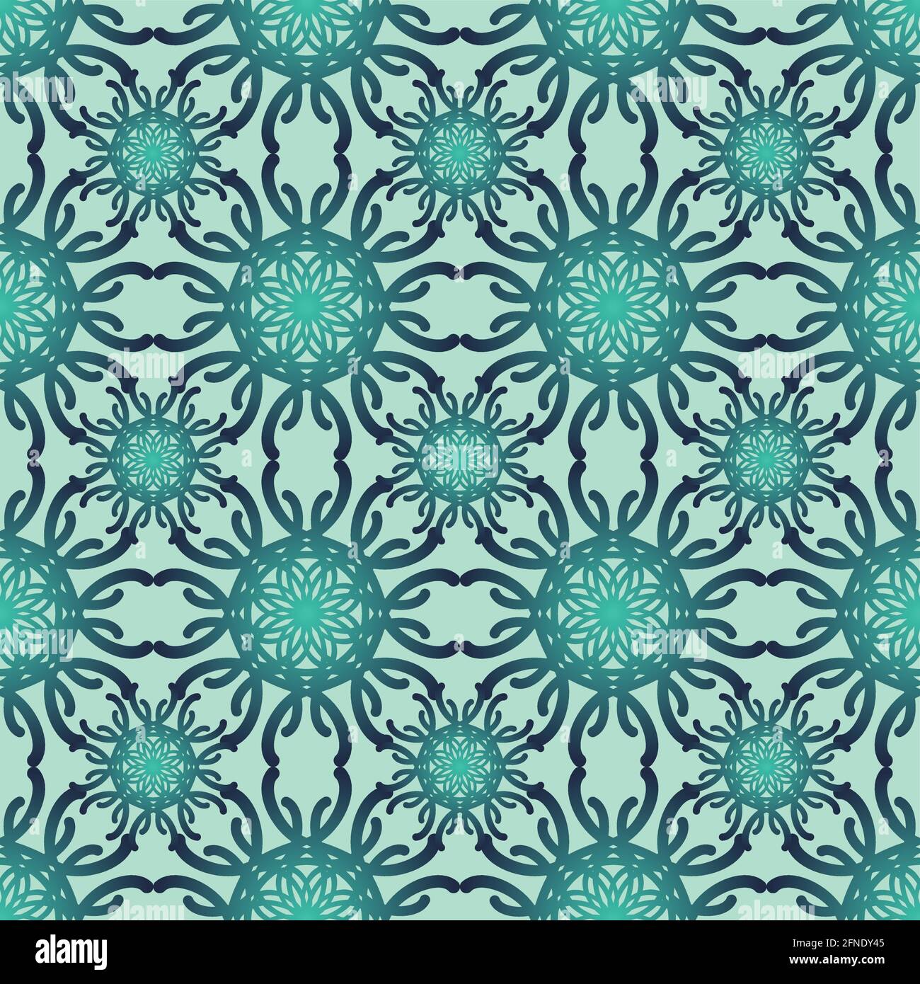 Classic geometry art deco patterns in trendy green color. Symmetric floral motif. Repeatable decorative vector background tile in damask design Stock Vector