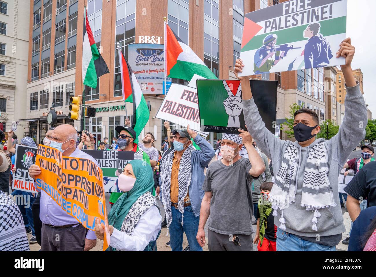 Allentown, Pennsylvania, USA. 16th May, 2021. Protesters make their