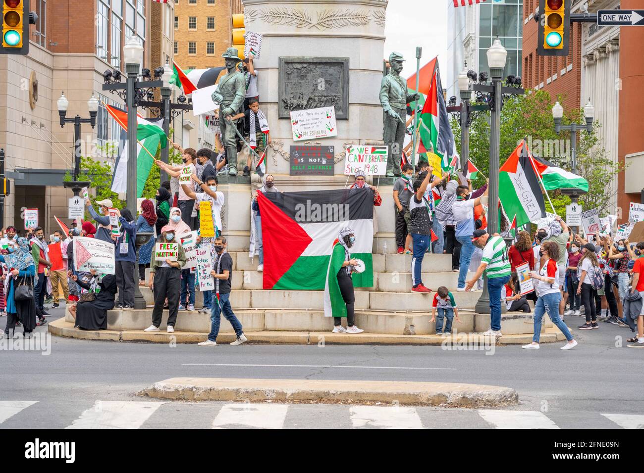 Allentown, Pennsylvania, USA. 16th May, 2021. Protesters gather at the